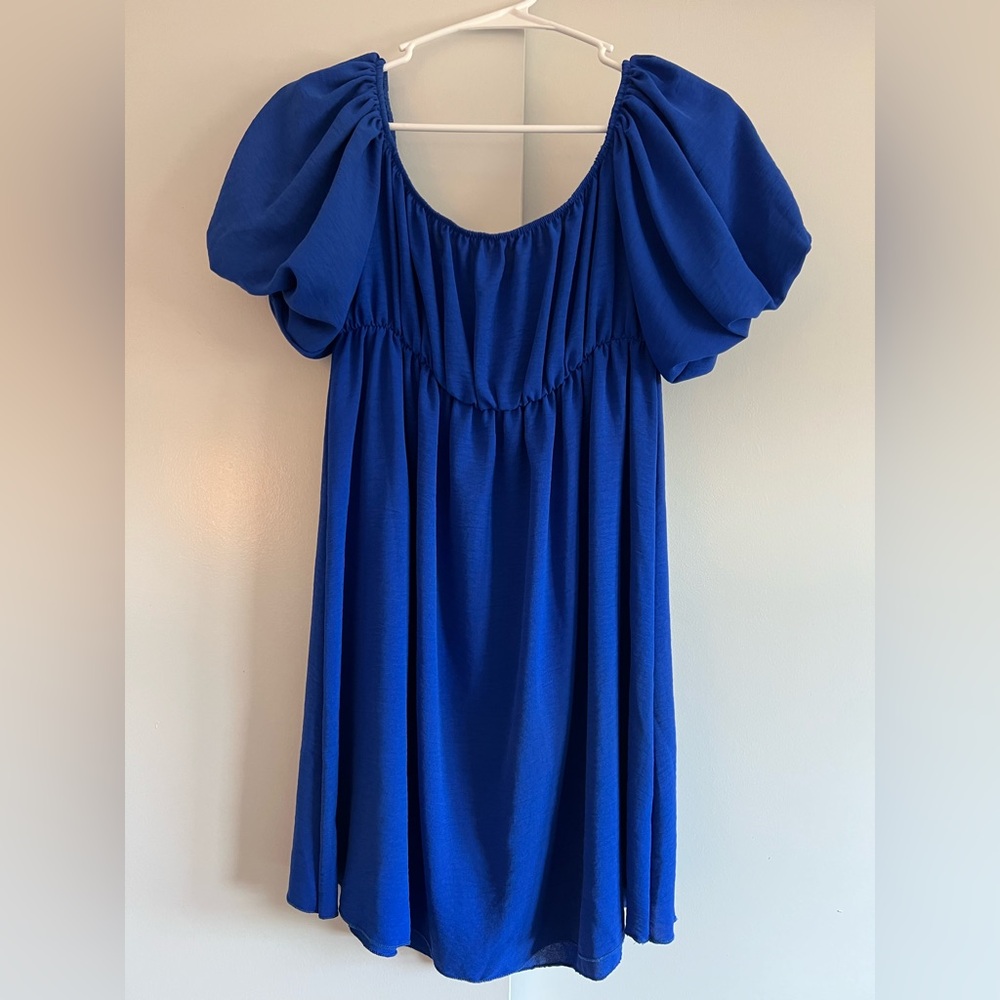 Blue off the shoulder dress